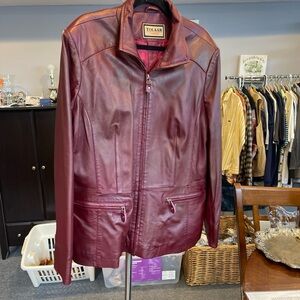 TOL & AR LeatherJacket Wine Red Lambskin (XL) size 48 VTG lined biker red wine